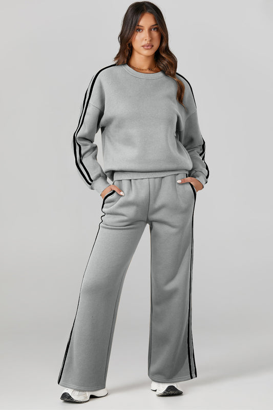 Sporty Striped Crewneck and Pants Lounge Set