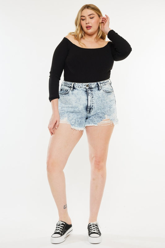 Kancan High Waist Acid Wash Distressed Denim Shorts