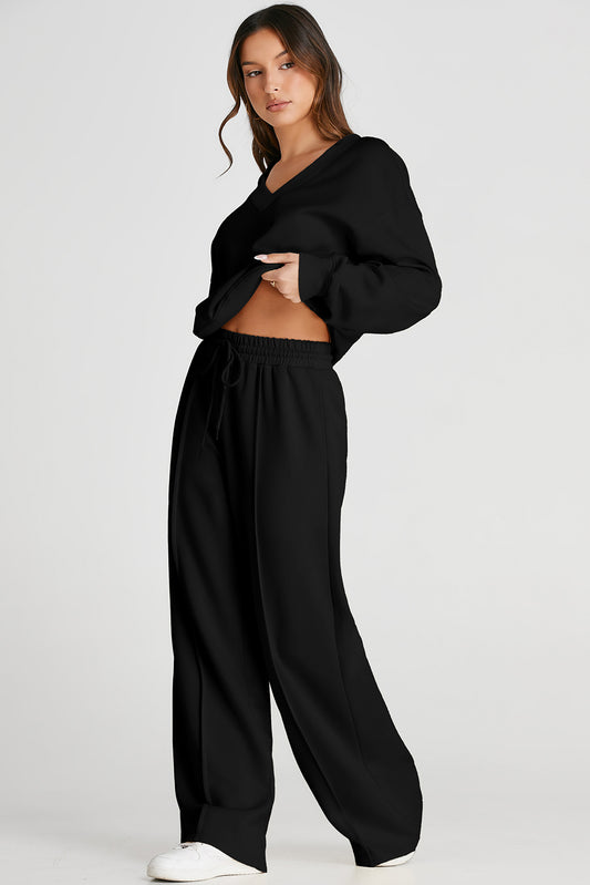 Cool for Comfort V-Neck Long Sleeve Top and Pants Lounge Set