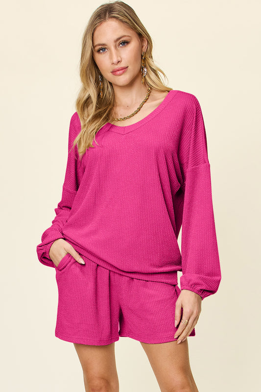 Total Comfort Relaxed Fit Long Sleeve and Shorts Lounge Set