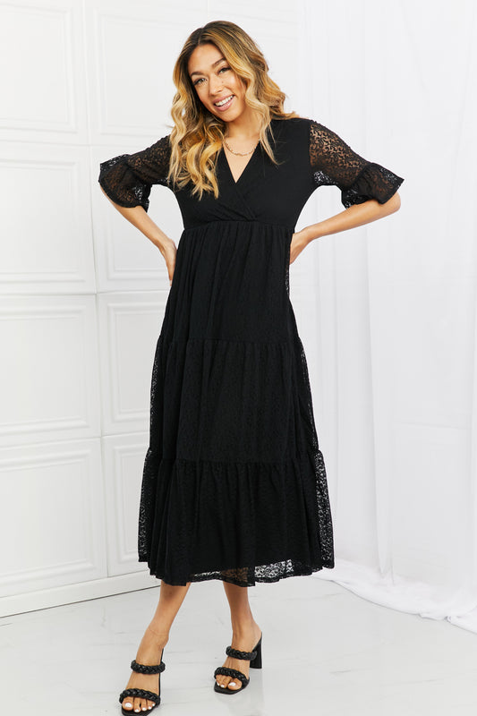 Lovely Lace Black Tiered Midi Dress