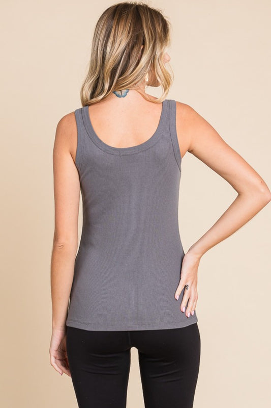 Charcoal Casual Essential Slimming Scoop Neck Tank Top