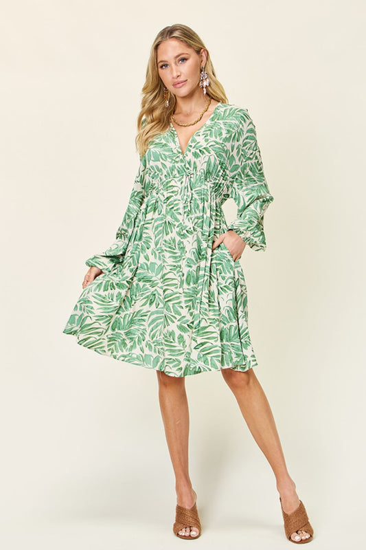 Green Goddess Watercolor Long Sleeve Mini Dress