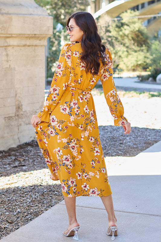 Sunny Side Up Floral Long Sleeve Midi Dress