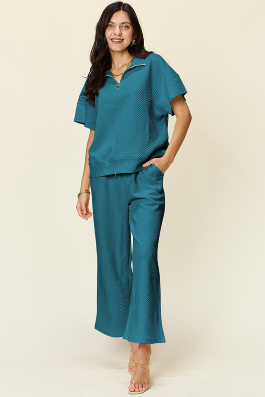 Short and Sweet Half Zip Short Sleeve Top and Pants Set