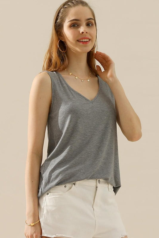 Summer Breeze Curved Hem Relaxed Fit V-Neck Tank Top