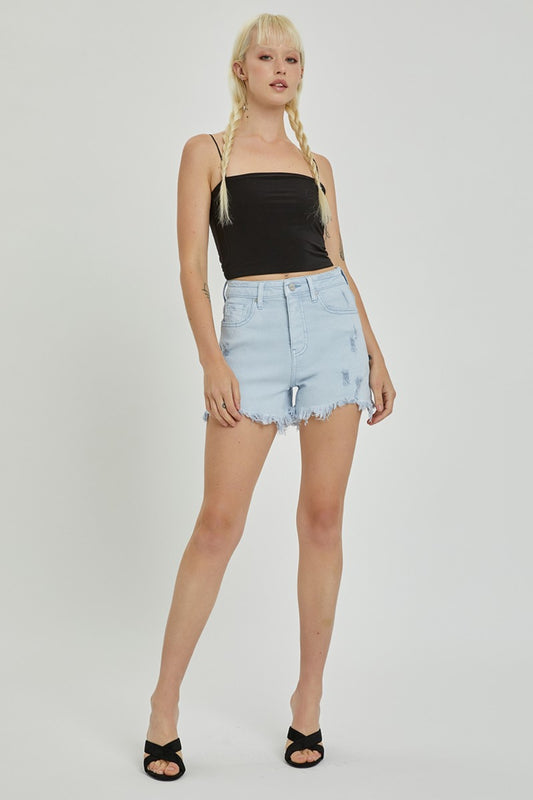 RISEN High Waist Distressed Light Wash Denim Shorts