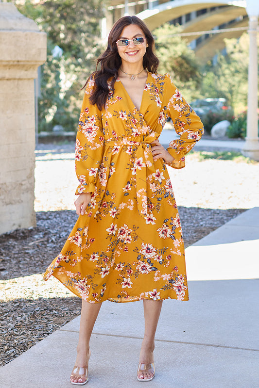 Sunny Side Up Floral Long Sleeve Midi Dress