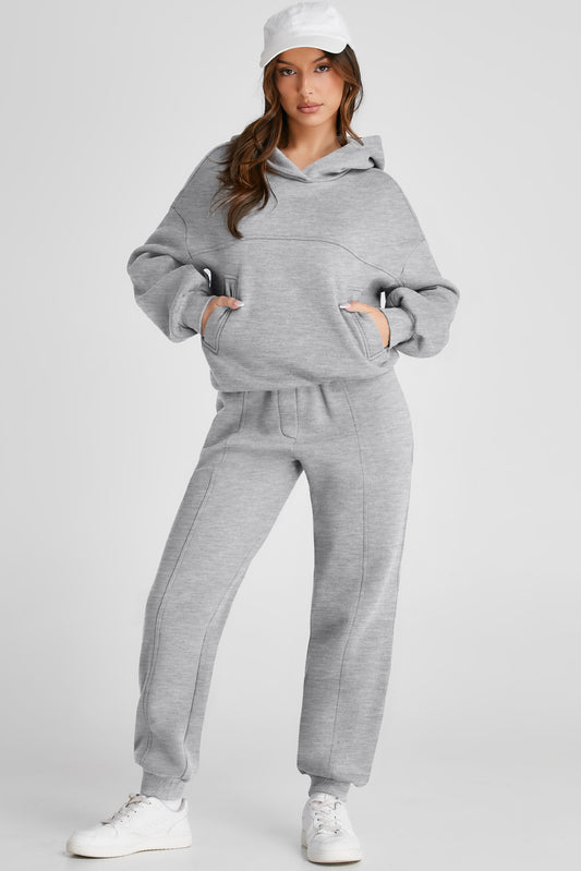 Basic Baddie Dropped Shoulder Hoodie and Sweatpants Set