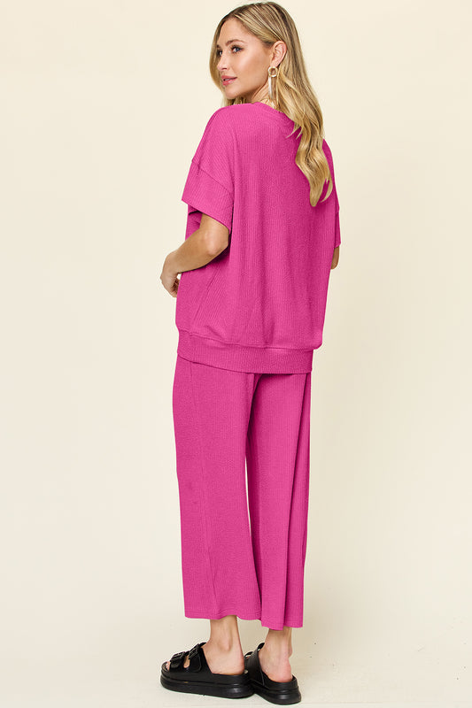 Elevated Casual Relaxed Fit Tee and Wide Leg Pant Set