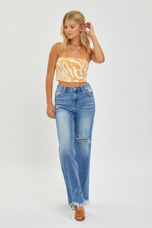 RISEN 'She's a Rocket' Distressed Wide Leg Jeans