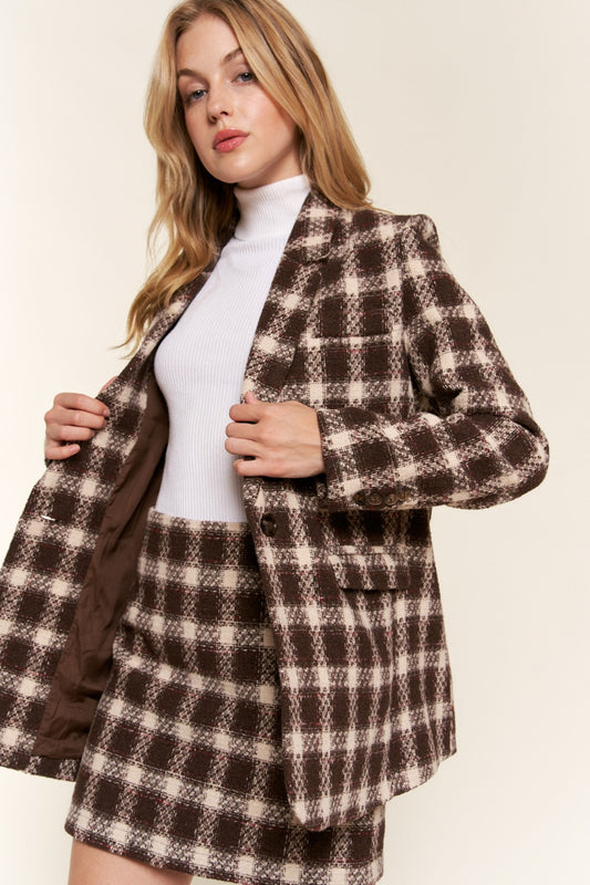 Sleek Plaid Brushed Luxury One Button Blazer