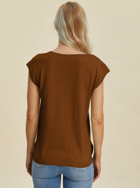 Urban Edge Notched Cap Sleeve Knit Top