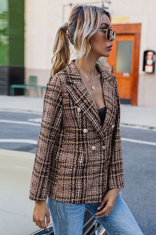 City Chic Heathered Plaid Buttoned Blazer