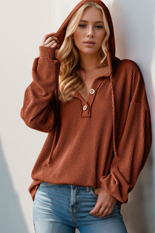 Rustic Oversized Half Button Long Sleeve Hoodie