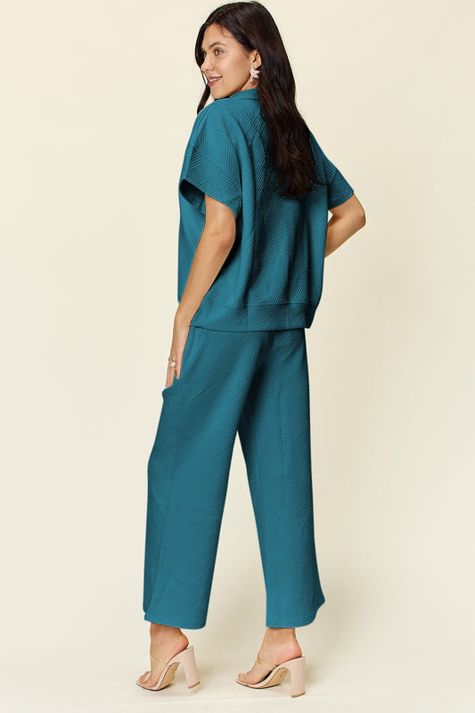 Short and Sweet Half Zip Short Sleeve Top and Pants Set