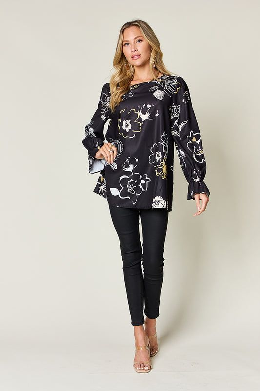 Flower Power Printed Long Sleeve Blouse