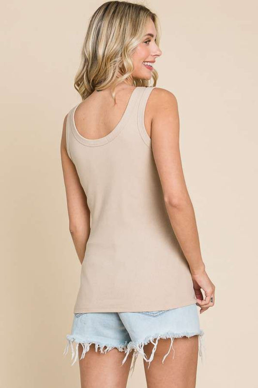 Shell Beige Casual Essential Slimming Scoop Neck Tank Top