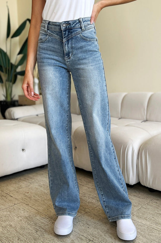 Judy Blue Confidently Cool V-Front Wide Leg Jeans