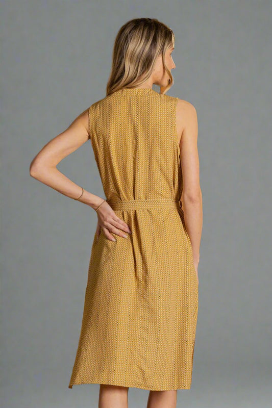 Desert Sands Waist Wrap Sleeveless Dress with Pockets