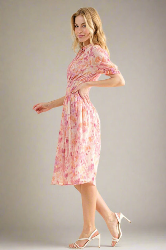 Vibrant Expression Smocked Midi Dress with Bow Detail