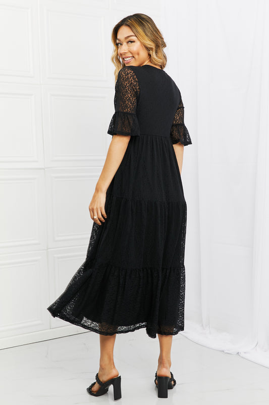 Lovely Lace Black Tiered Midi Dress