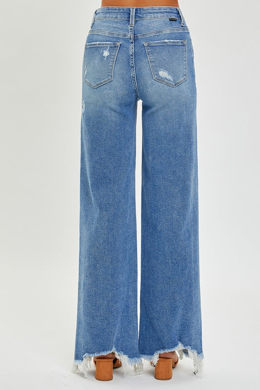 RISEN 'She's a Rocket' Distressed Wide Leg Jeans