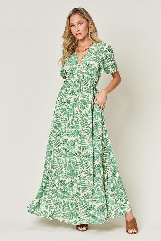 Green Goddess Watercolor Print Maxi Dress