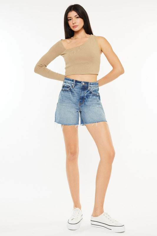 Kancan High Waist Raw Hem Denim Shorts