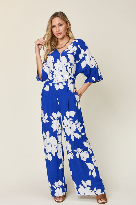 Standout Floral Print Tie-Back Wide Leg Jumpsuit