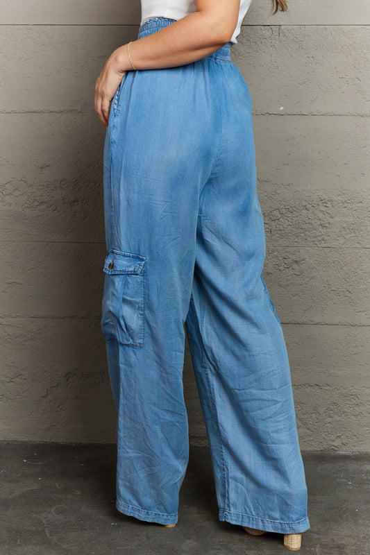 Confident Trendsetter Wide Leg Denim Cargo Pants