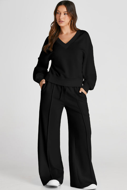 Cool for Comfort V-Neck Long Sleeve Top and Pants Lounge Set