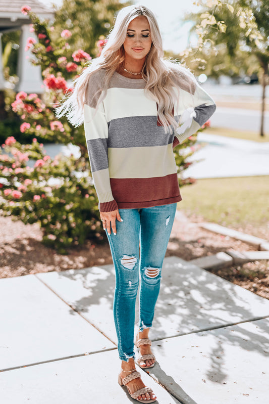 Chest Pocket Color Block Relaxed Fit Sweater