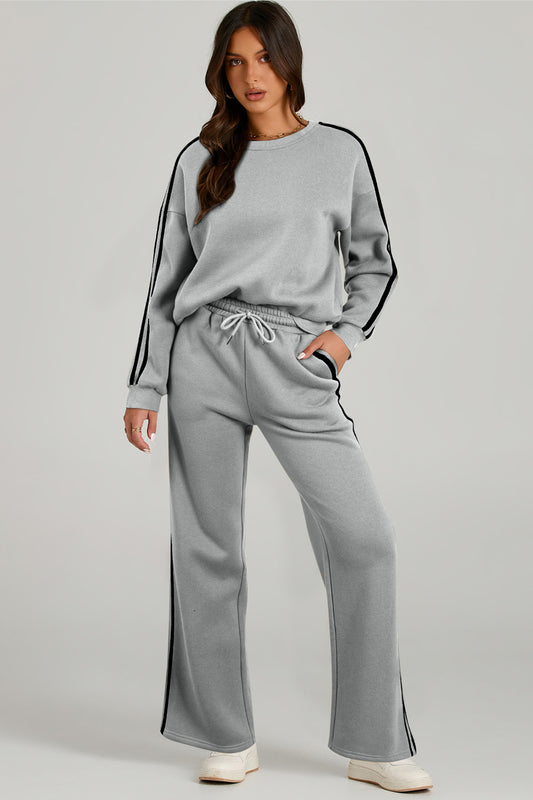 Sporty Striped Crewneck and Pants Lounge Set