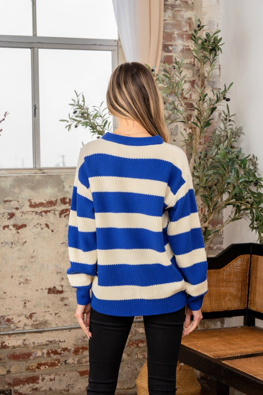 Modern Classic Blue & White Chunky Striped Sweater