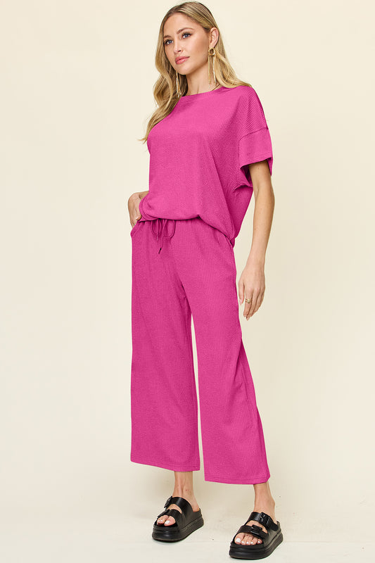 Elevated Casual Relaxed Fit Tee and Wide Leg Pant Set