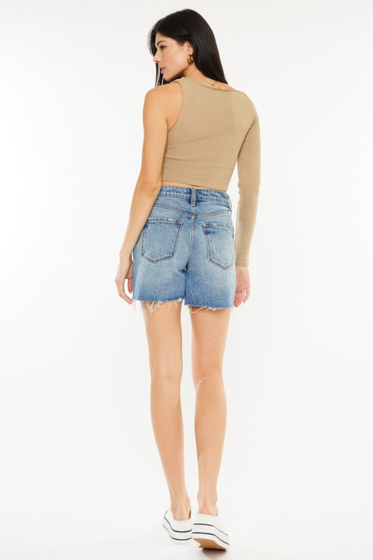 Kancan High Waist Raw Hem Denim Shorts