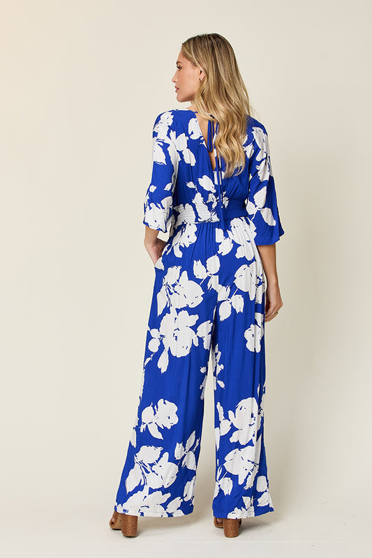 Standout Floral Print Tie-Back Wide Leg Jumpsuit