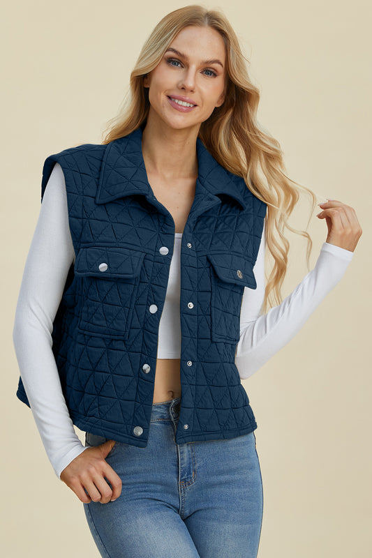 Quilted Comfort Collared Snap Down Vest