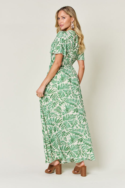 Green Goddess Watercolor Print Maxi Dress