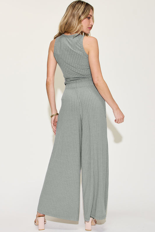 Corporate Casual Ribbed Tank and Wide Leg Pants Set