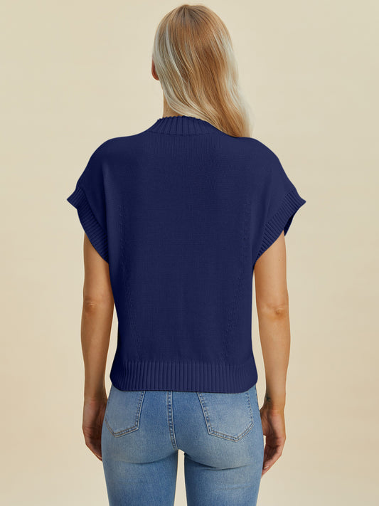 Casual Elegance Mock Neck Short Sleeve Sweater