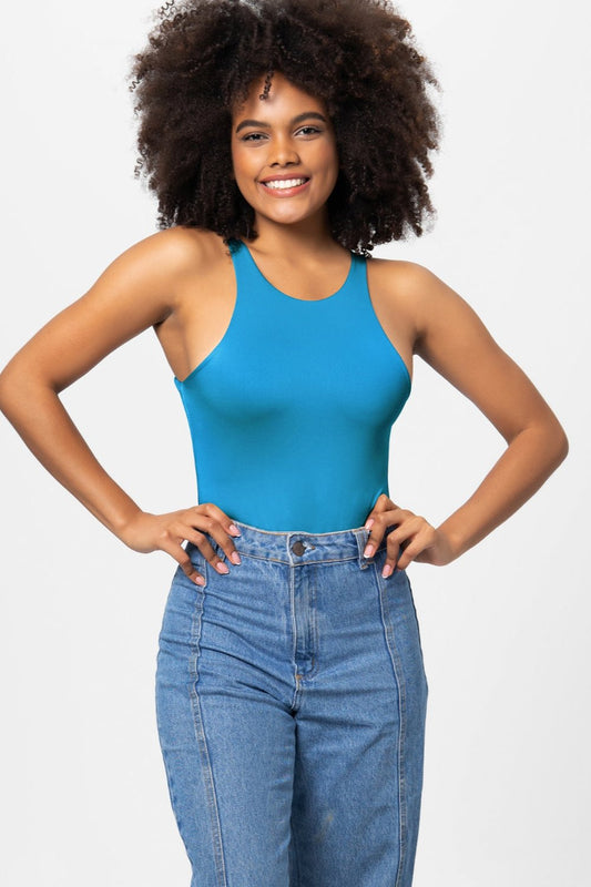 Figure Hugging Round Neck Tank Top Bodysuit